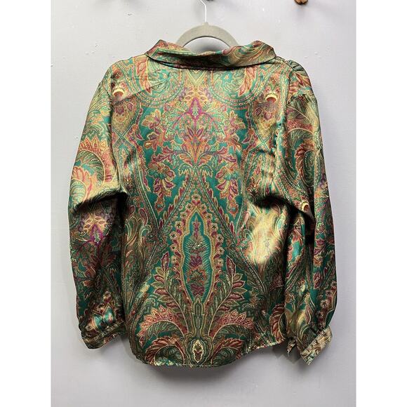 Vintage 90's Russ Paisley Print Button‎ Up Top Womens size 10 Green Ties at neck - Picture 2 of 8